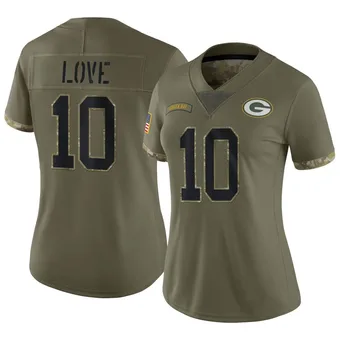 Women's Jordan Love Olive Limited 2022 Salute To Service Football Jersey